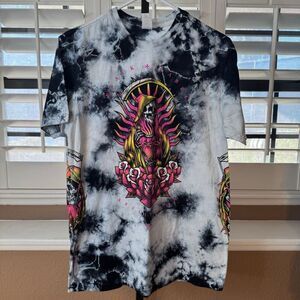 Affliction Black Label Black And White Tie Dye Sacred Earth Shirt Size Medium